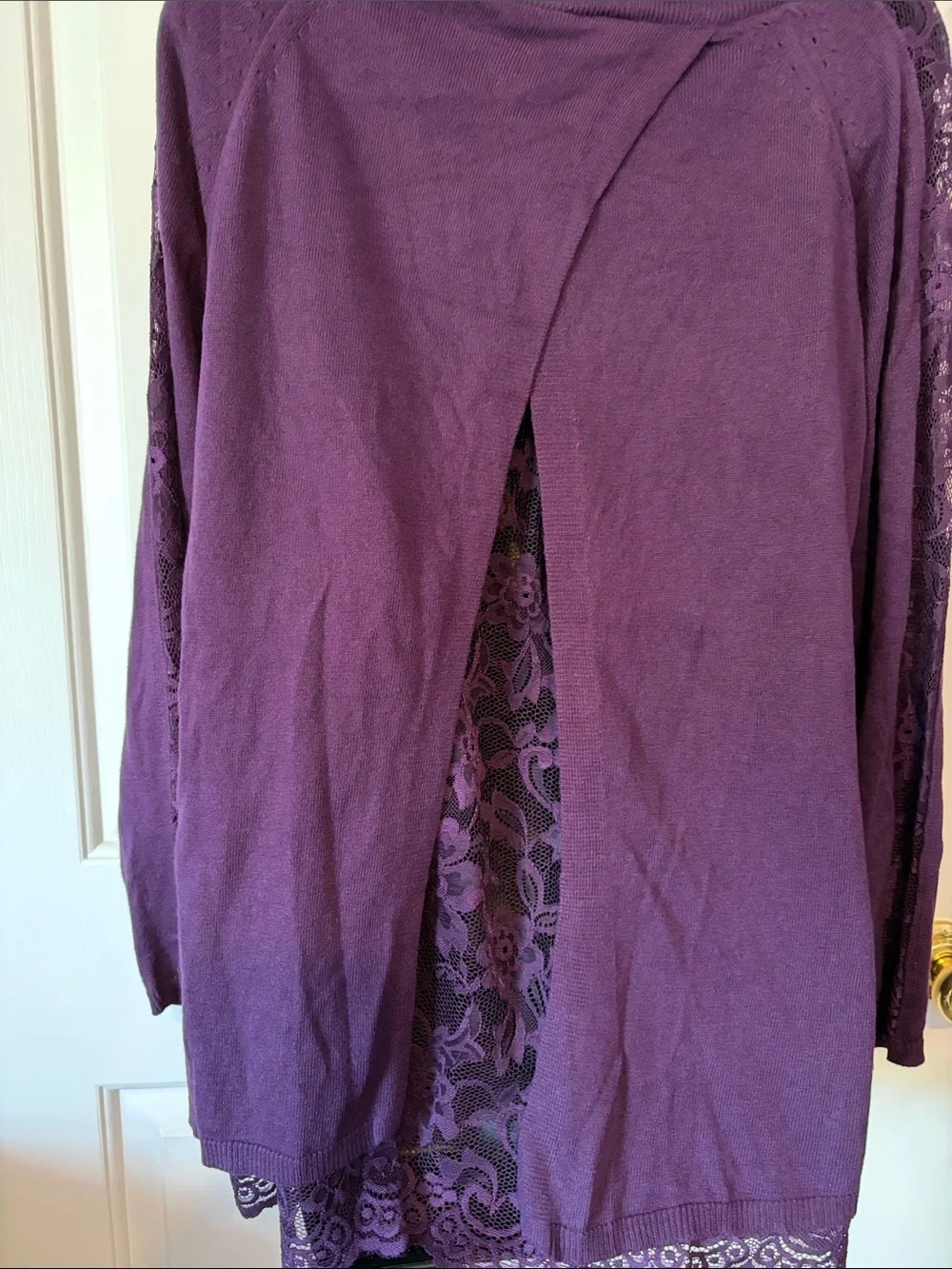 Torrid Dark Purple Lace-Hem Sweater NWT with lace shoulders and back size 0X